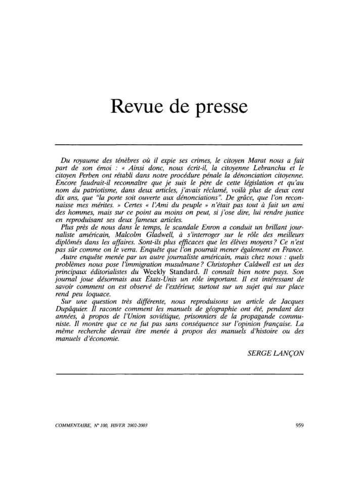 Revue de presse
 – page 1