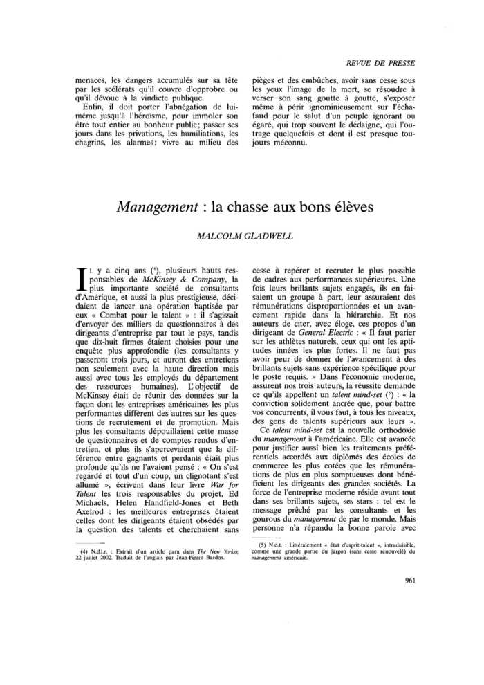 Management : la chasse aux bons élèves
 – page 1