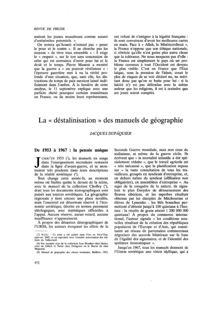 La « déstalinisation » des manuels de géographie
 – page 1