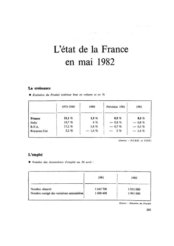 L’état de la France en mai 1982
 – page 1