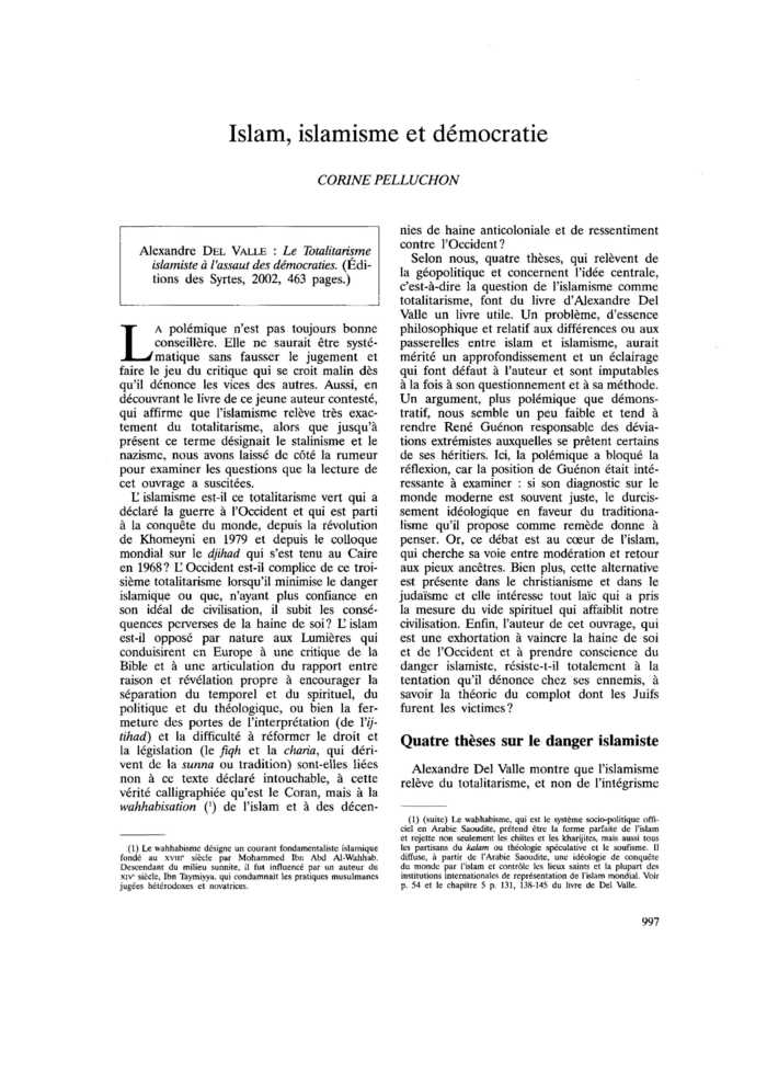 Islam, islamisme et démocratie
 – page 1