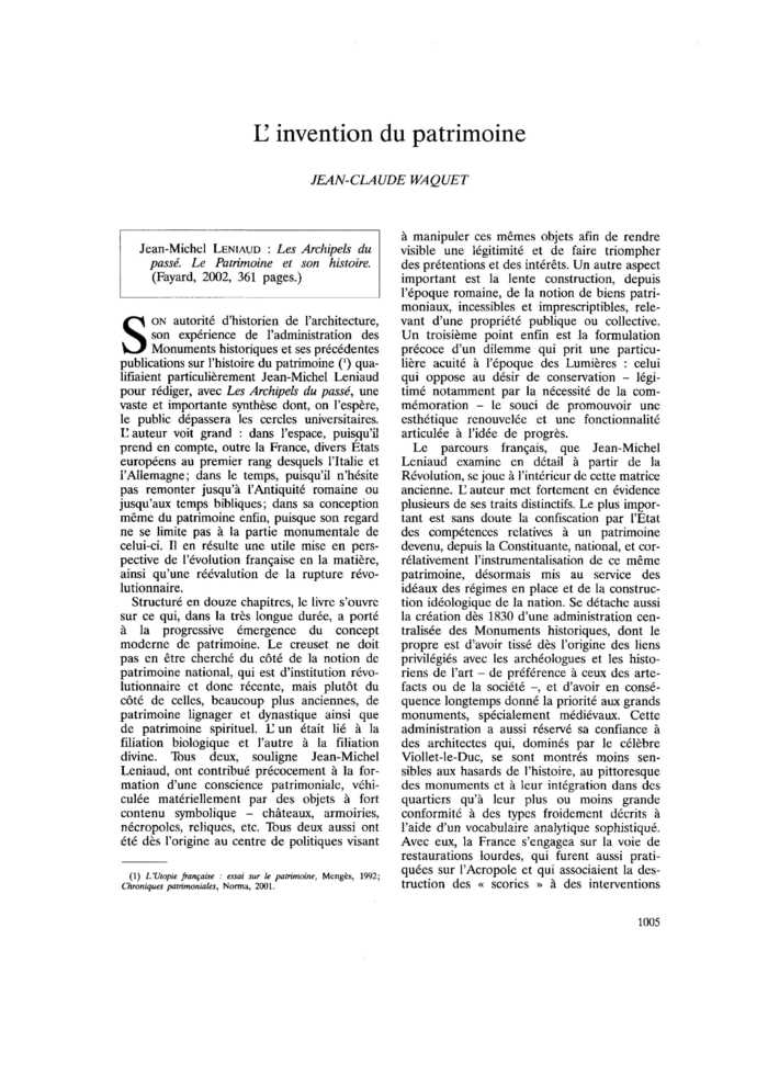 L’invention du patrimoine
 – page 1