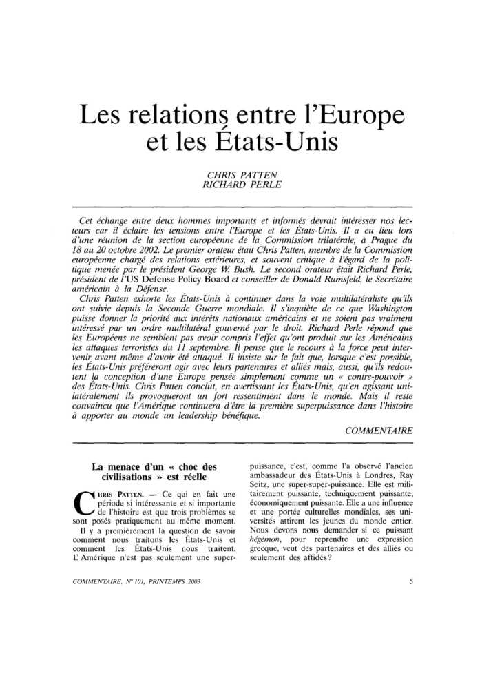Les relations entre l’Europe et les États-Unis
 – page 1