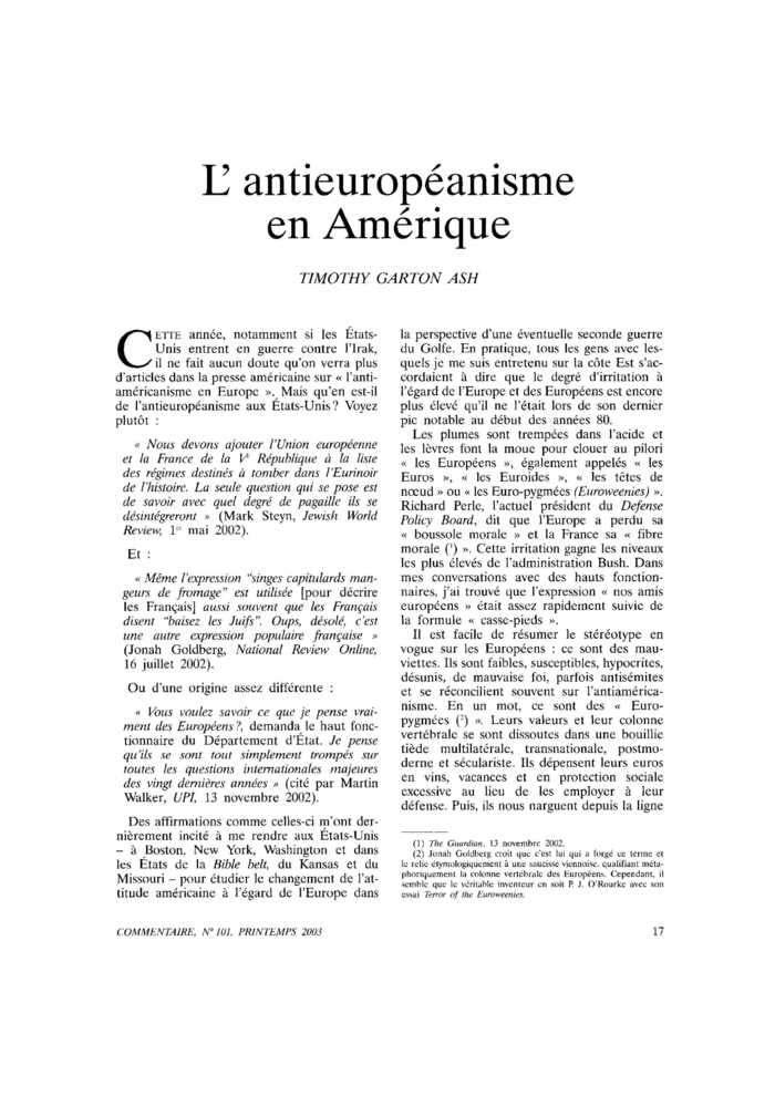 L’antieuropéanisme en Amérique
 – page 1
