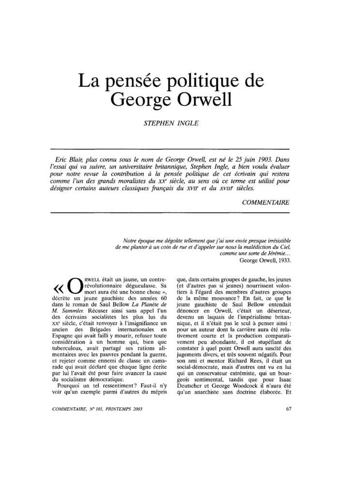 La pensée politique de George Orwell
 – page 1