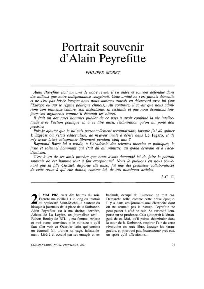 Portrait souvenir d’Alain Peyrefitte
 – page 1