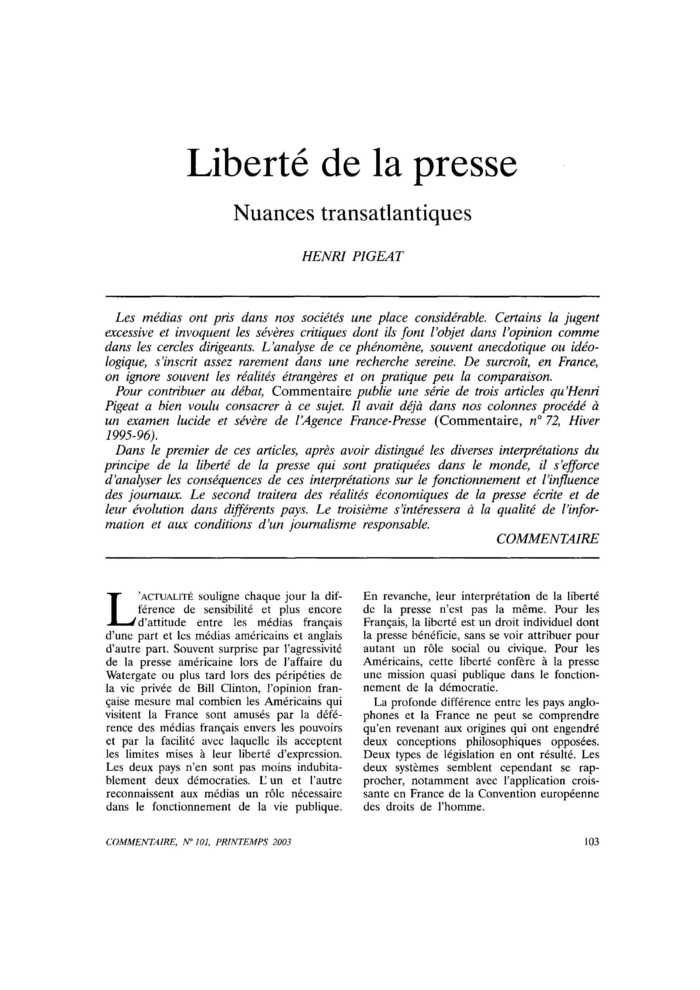 Liberté de la presse. Nuances transatlantiques
 – page 1