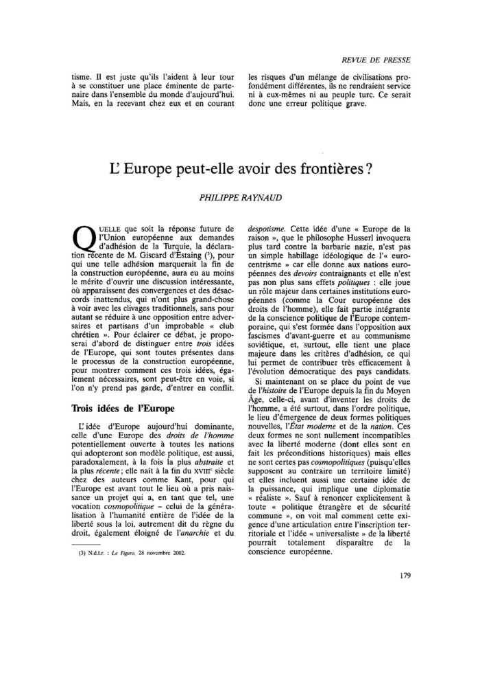 L’Europe peut-elle avoir des frontières ?
 – page 1