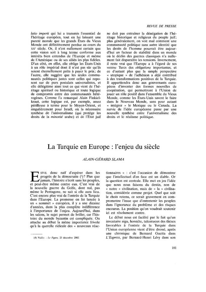 La Turquie en Europe : l’enjeu du siècle
 – page 1