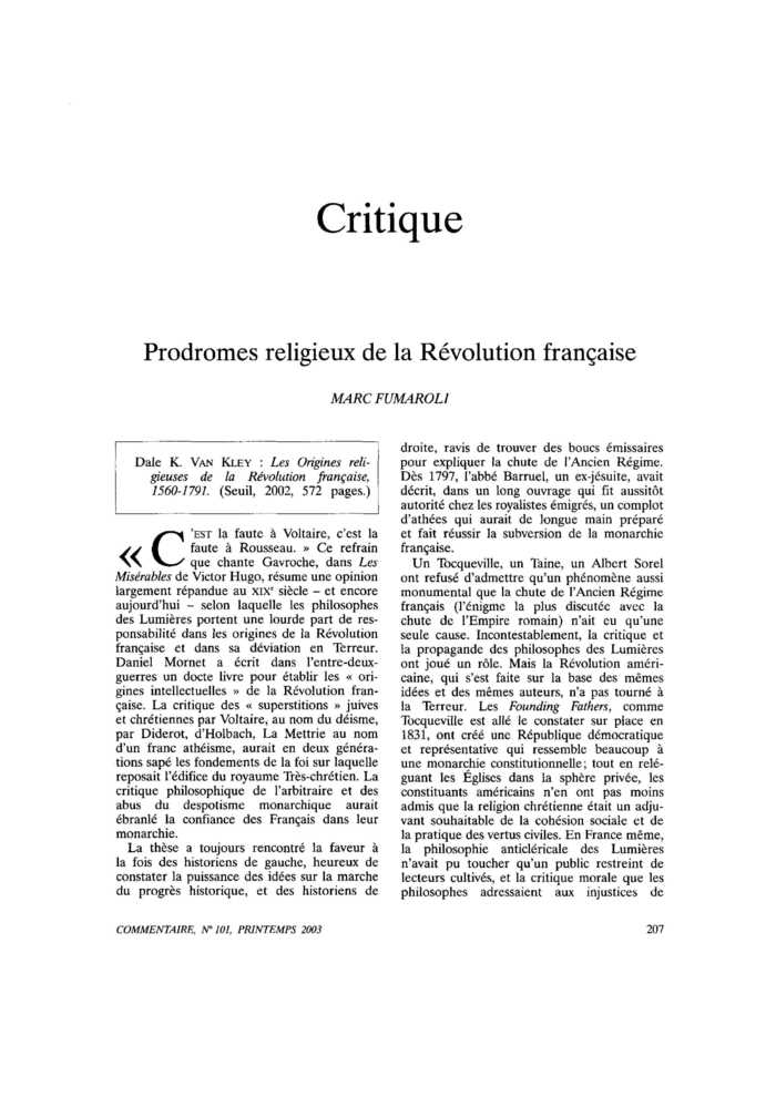 Prodromes religieux de la Révolution française
 – page 1