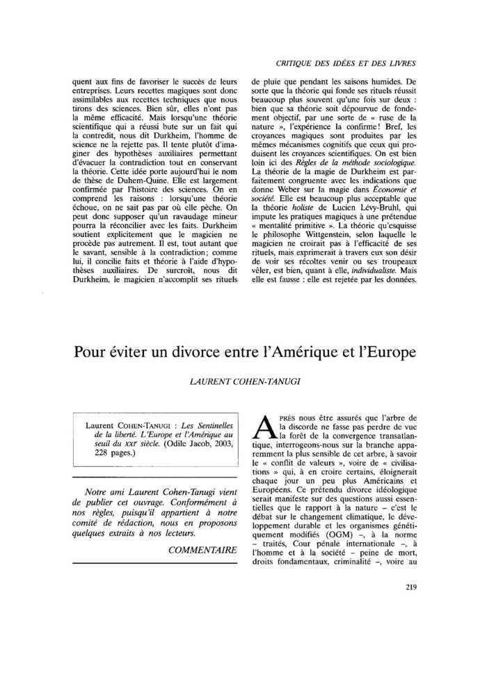 Pour éviter un divorce entre l’Amérique et l’Europe
 – page 1