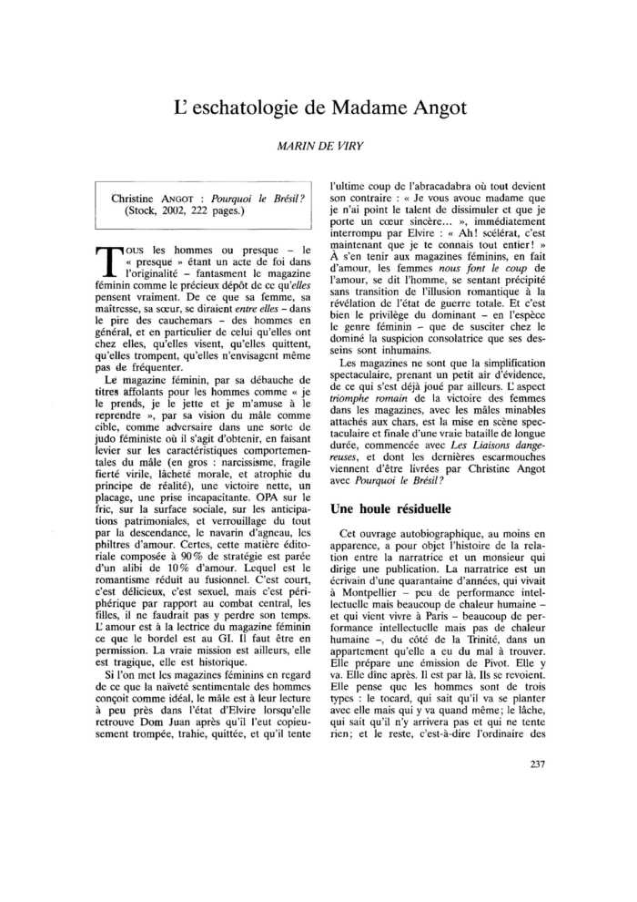 L’eschatologie de Madame Angot
 – page 1