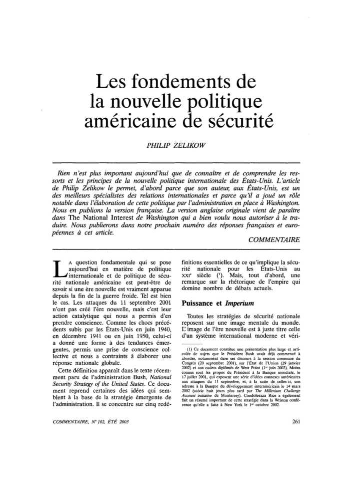 Les fondements de la nouvelle politique américaine de sécurité
 – page 1