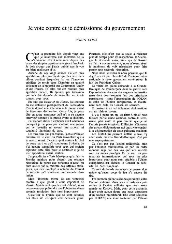 Je vote contre et je démissionne du gouvernement
 – page 1