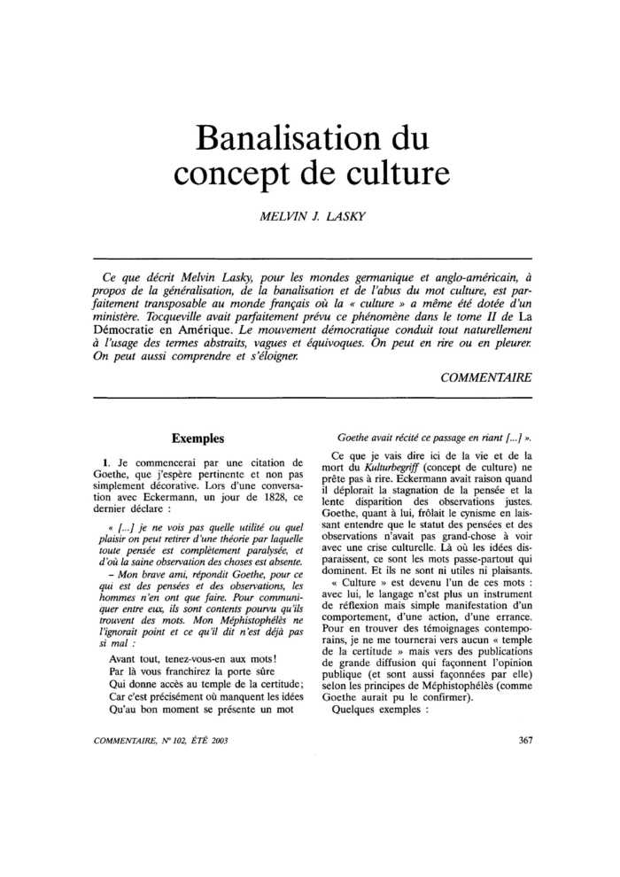 Banalisation du concept de culture
 – page 1