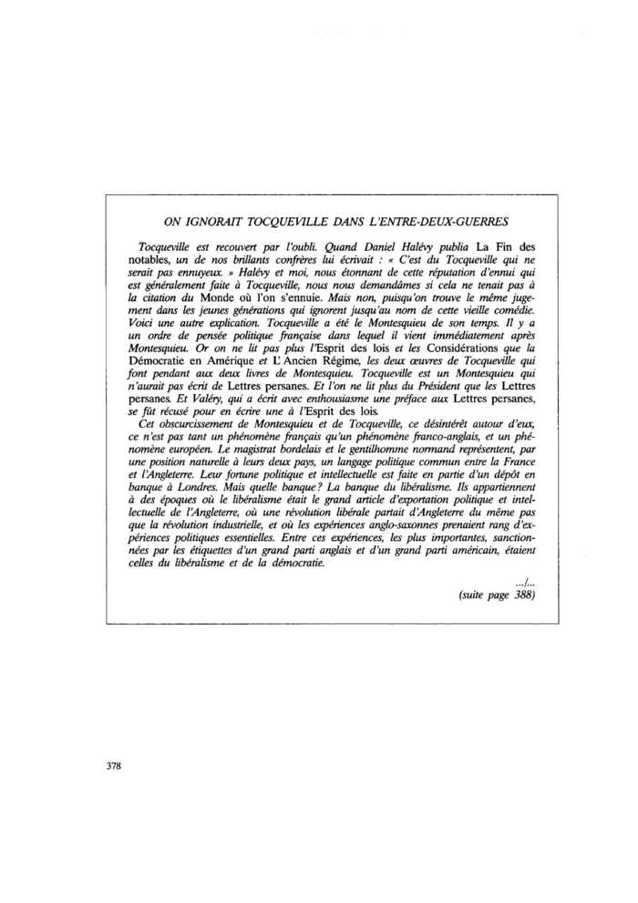 ON IGNORAIT TOCQUEVILLE DANS L’ENTRE-DEUX-GUERRES
 – page 1