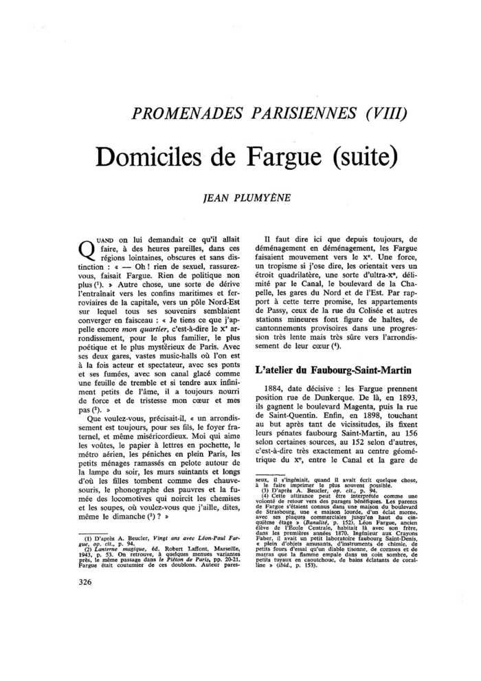 PROMENADES PARISIENNES (VIII). Domiciles de Fargue (suite)
 – page 1
