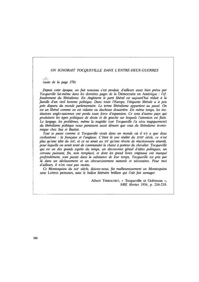 ON IGNORAIT TOCQUEVILLE DANS L’ENTRE-DEUX-GUERRES (suite)
 – page 1