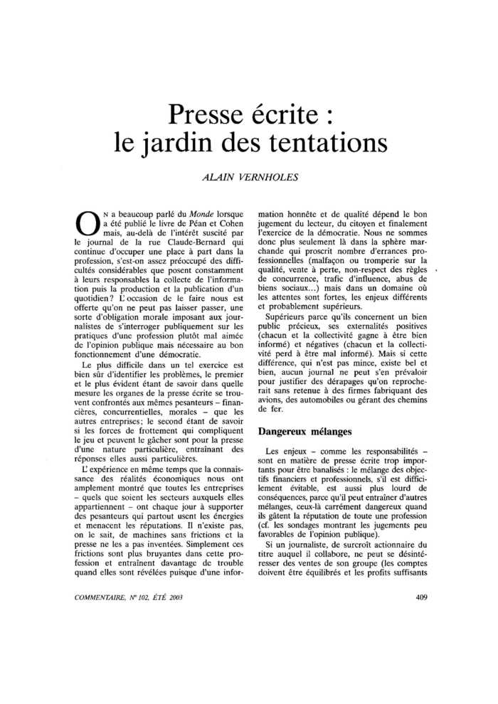 Presse écrite : le jardin des tentations
 – page 1