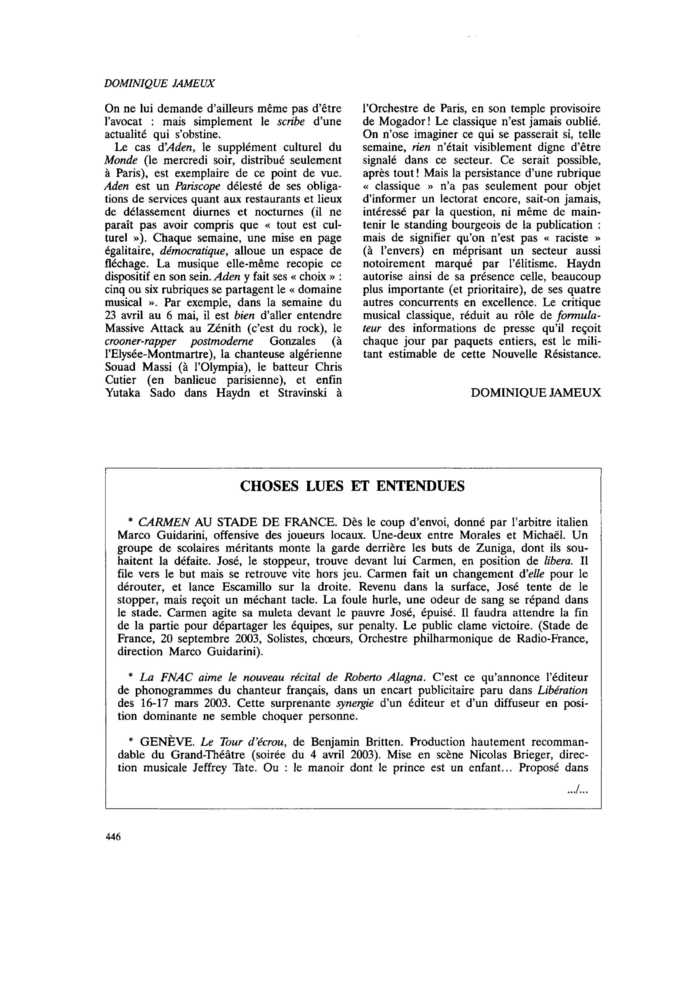 CHOSES LUES ET ENTENDUES
 – page 1