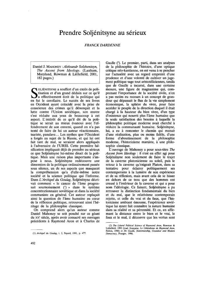 Prendre Soljénitsyne au sérieux
 – page 1
