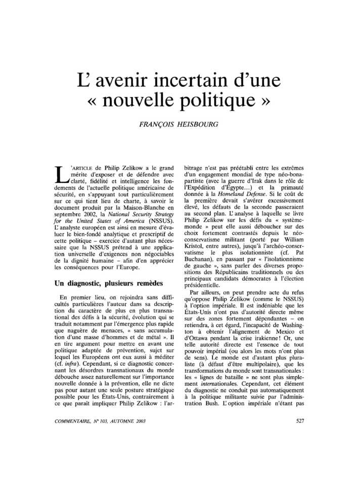 L’avenir incertain d’une « nouvelle politique »
 – page 1
