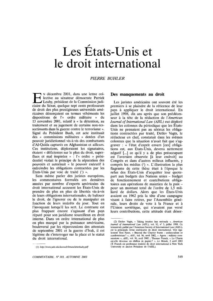 Les États-Unis et le droit international
 – page 1