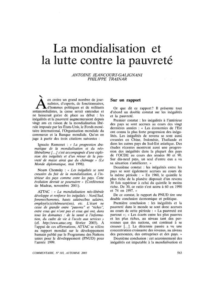 La mondialisation et la lutte contre la pauvreté
 – page 1