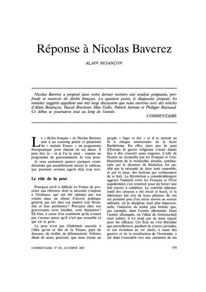 Réponse à Nicolas Baverez
 – page 1