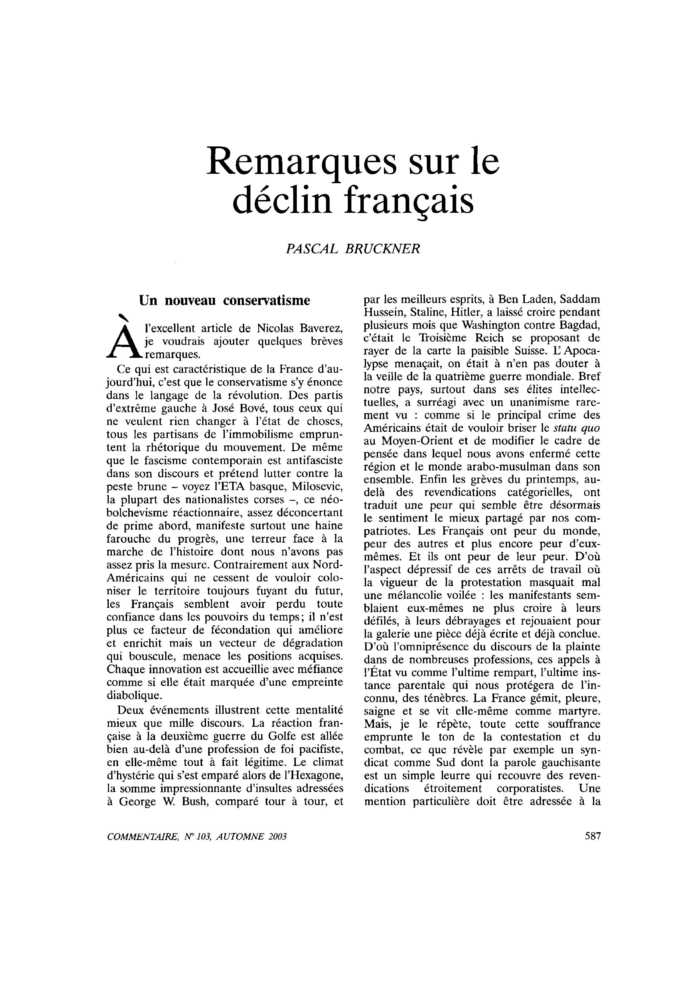 Remarques sur le déclin français
 – page 1