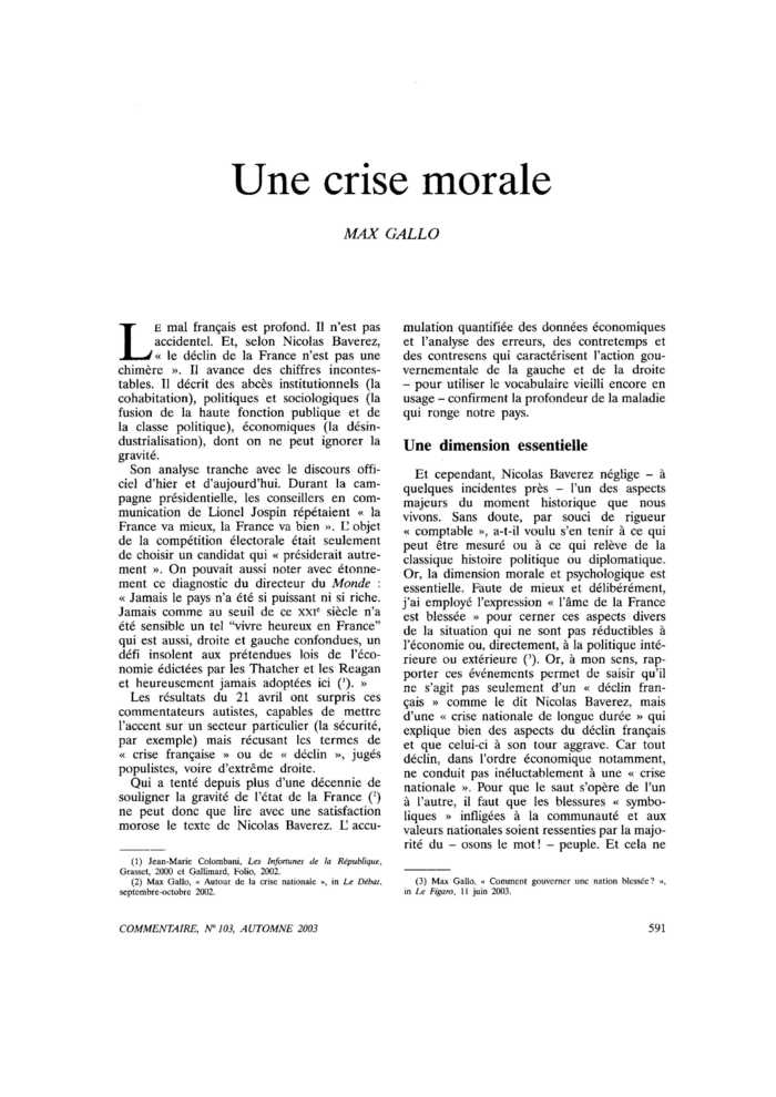 Une crise morale
 – page 1