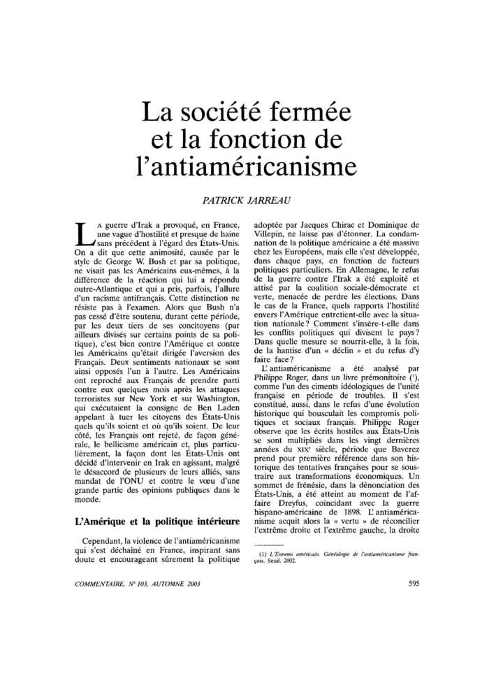 La société fermée et la fonction de l’antiaméricanisme
 – page 1