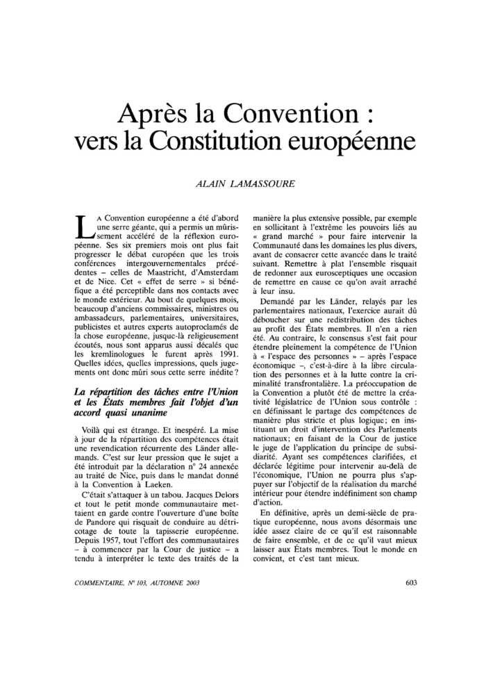 Après la Convention : vers la Constitution européenne
 – page 1