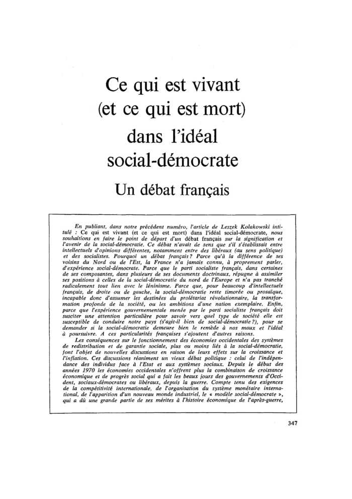 Ce qui est vivant (et ce qui est mort) dans l’idéal social-démocrate. Un débat français
 – page 1