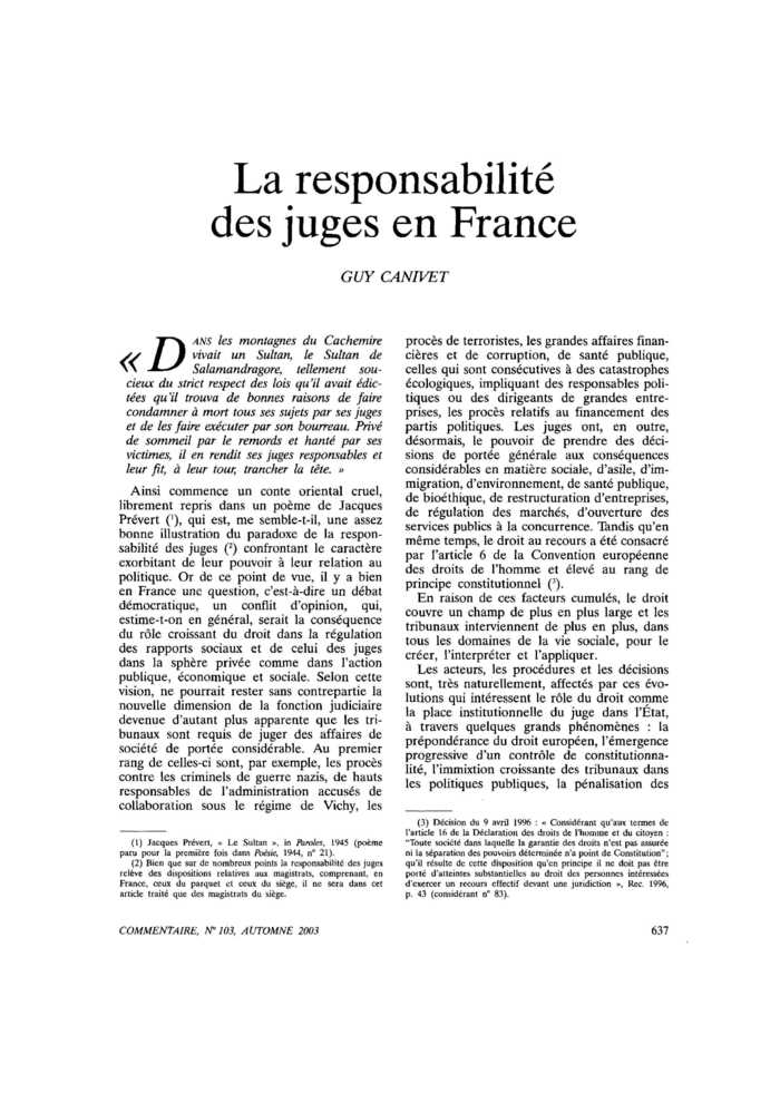 La responsabilité des juges en France
 – page 1
