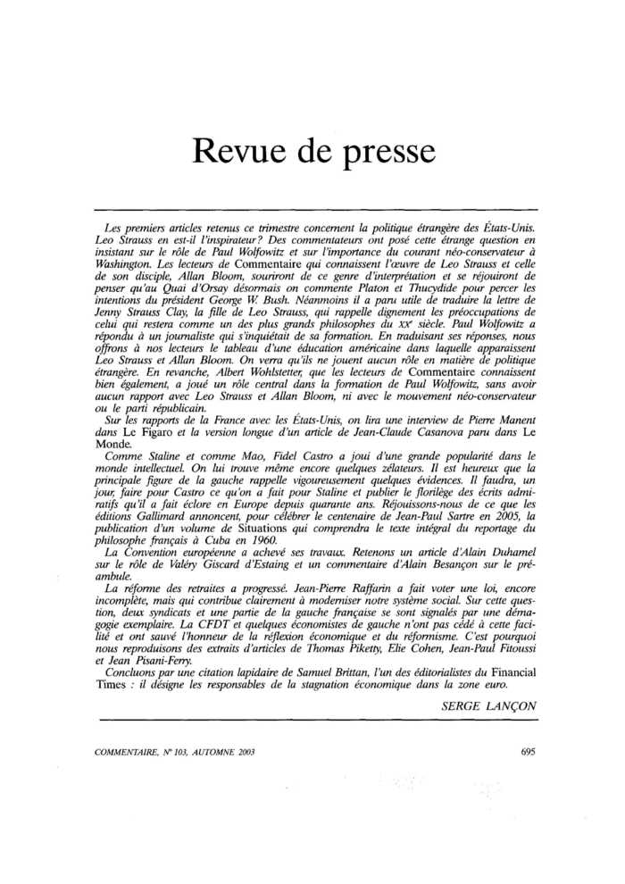 Revue de presse
 – page 1