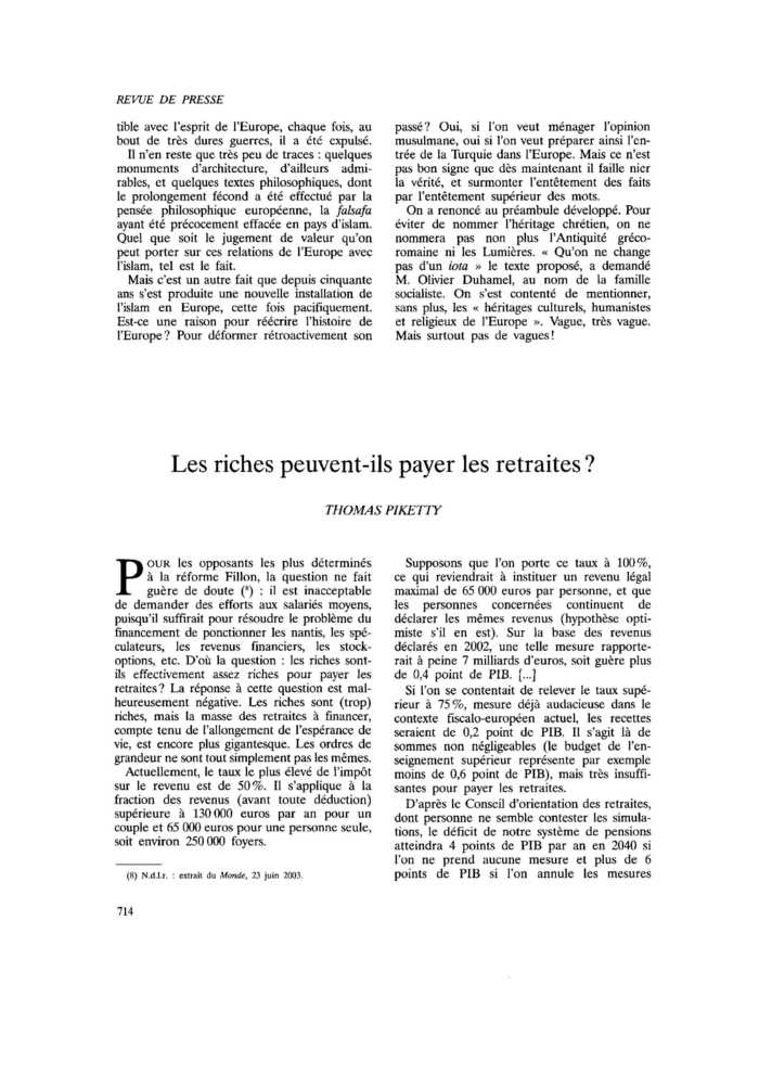 Les riches peuvent-ils payer les retraites ?
 – page 1