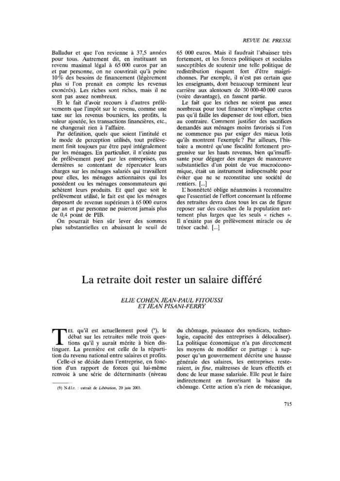 La retraite doit rester un salaire différé
 – page 1