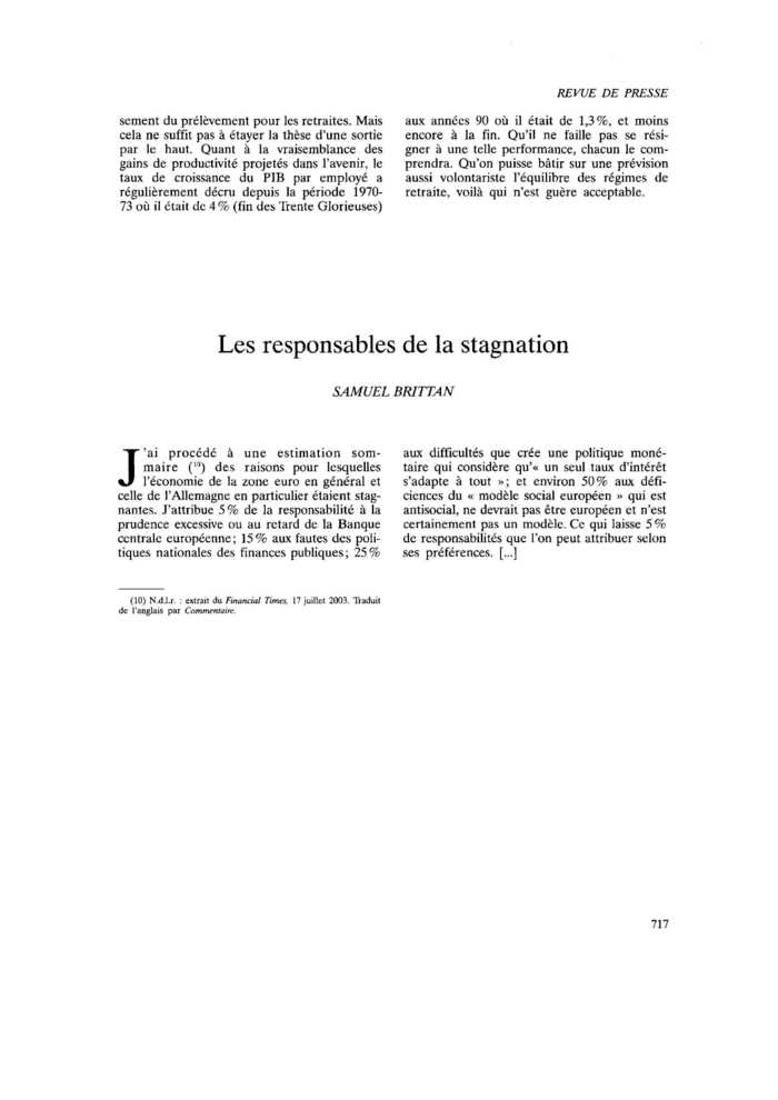 Les responsables de la stagnation
 – page 1