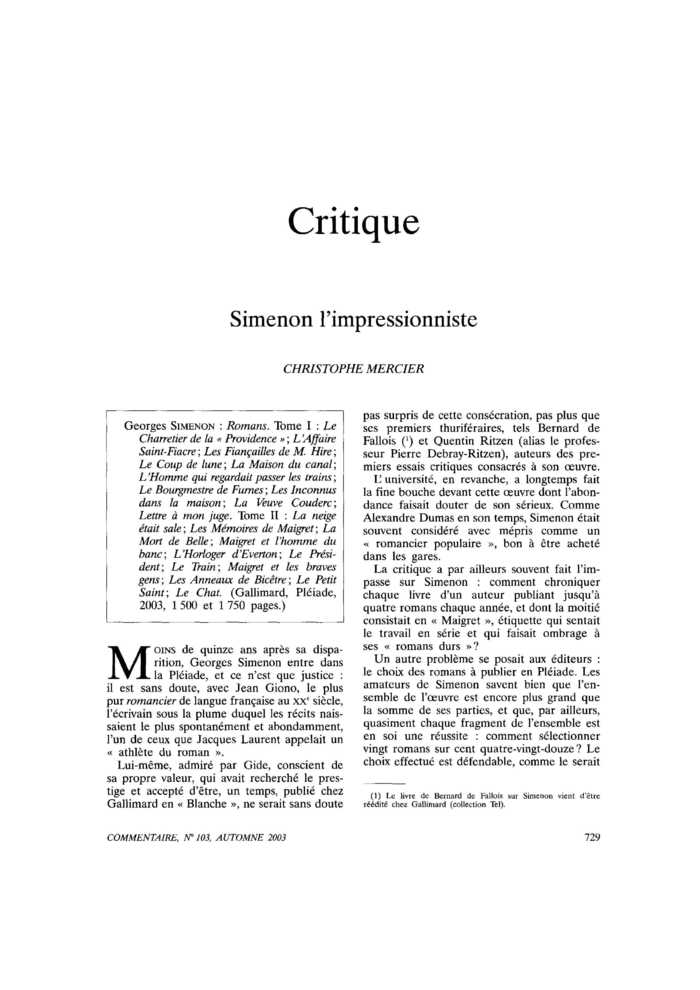 Simenon l’impressionniste
 – page 1