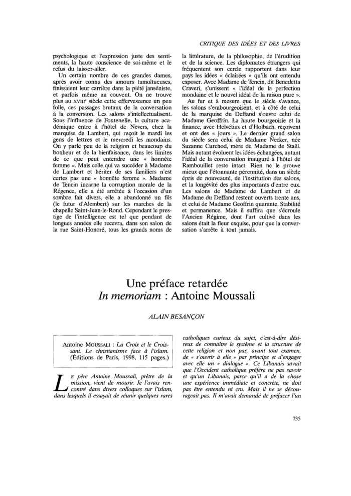 Une préface retardée. In memoriam : Antoine Moussali
 – page 1