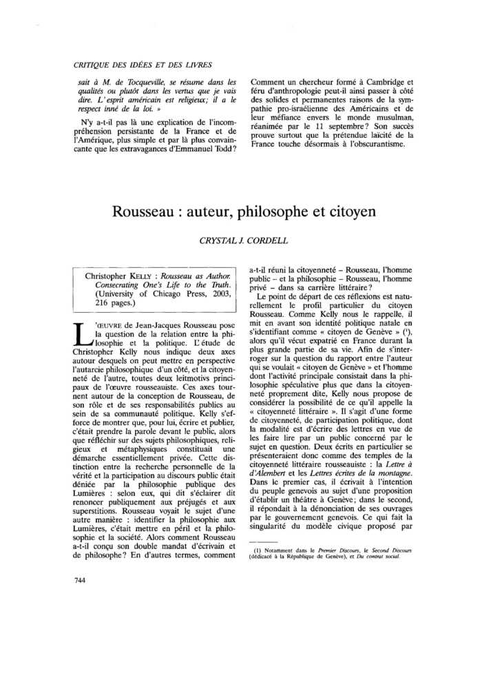 Rousseau : auteur, philosophe et citoyen
 – page 1