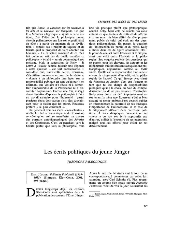Les écrits politiques du jeune Jünger
 – page 1