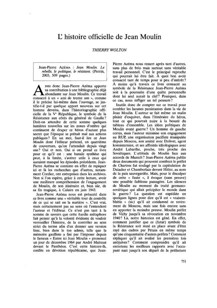 L’histoire officielle de Jean Moulin
 – page 1
