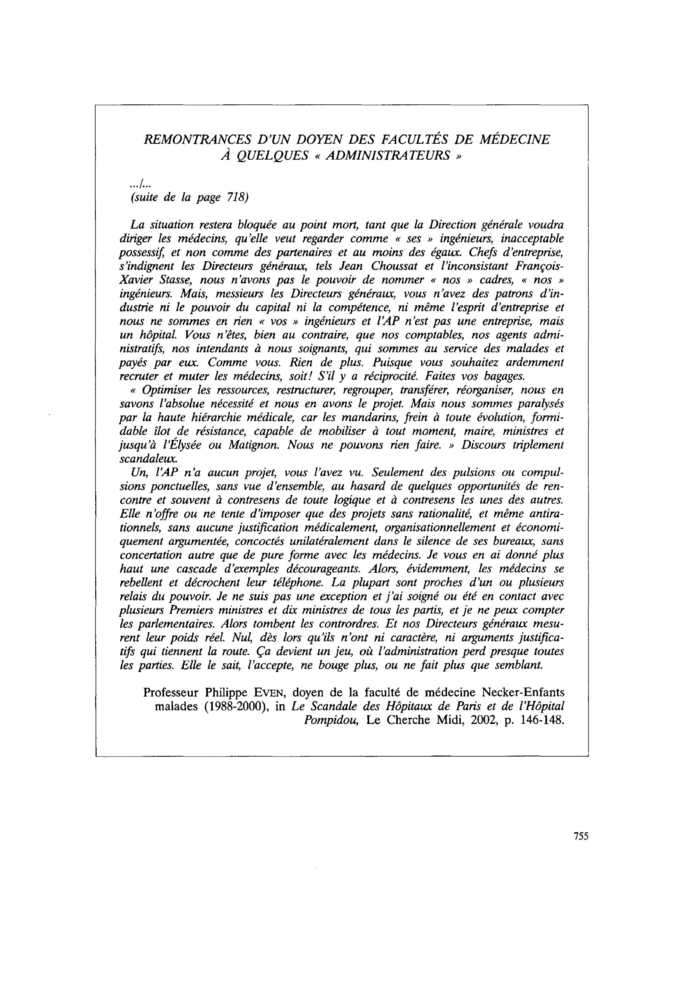 REMONTRANCES D’UN DOYEN DES FACULTÉS DE MÉDECINE À QUELQUES « ADMINISTRATEURS » (suite)
 – page 1