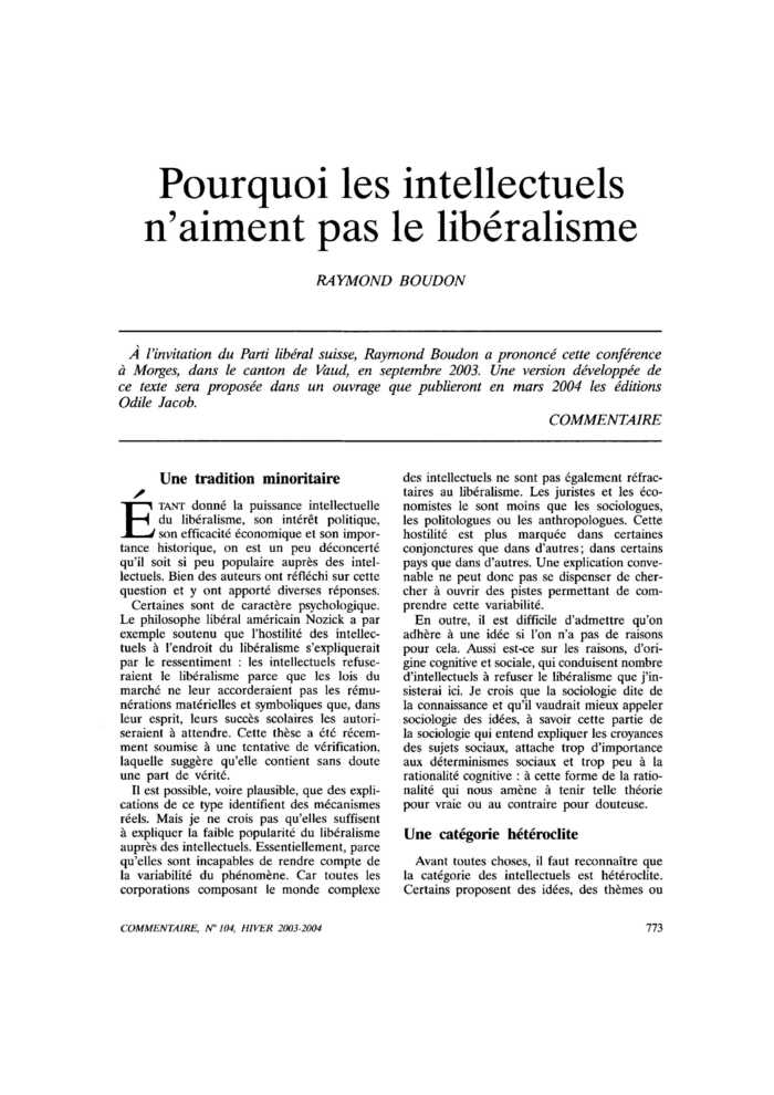 Pourquoi les intellectuels n’aiment pas le libéralisme
 – page 1