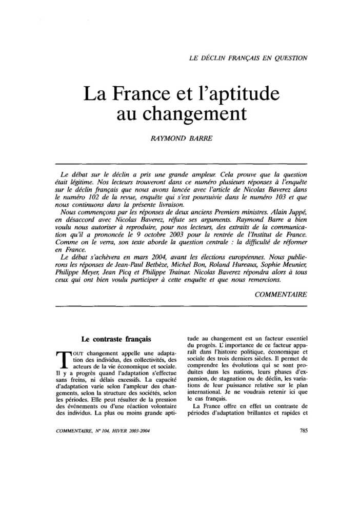 La France et l’aptitude au changement
 – page 1