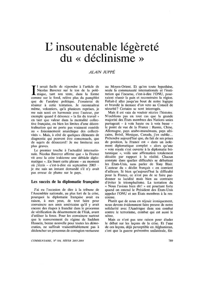 L’insoutenable légèreté du « déclinisme »
 – page 1