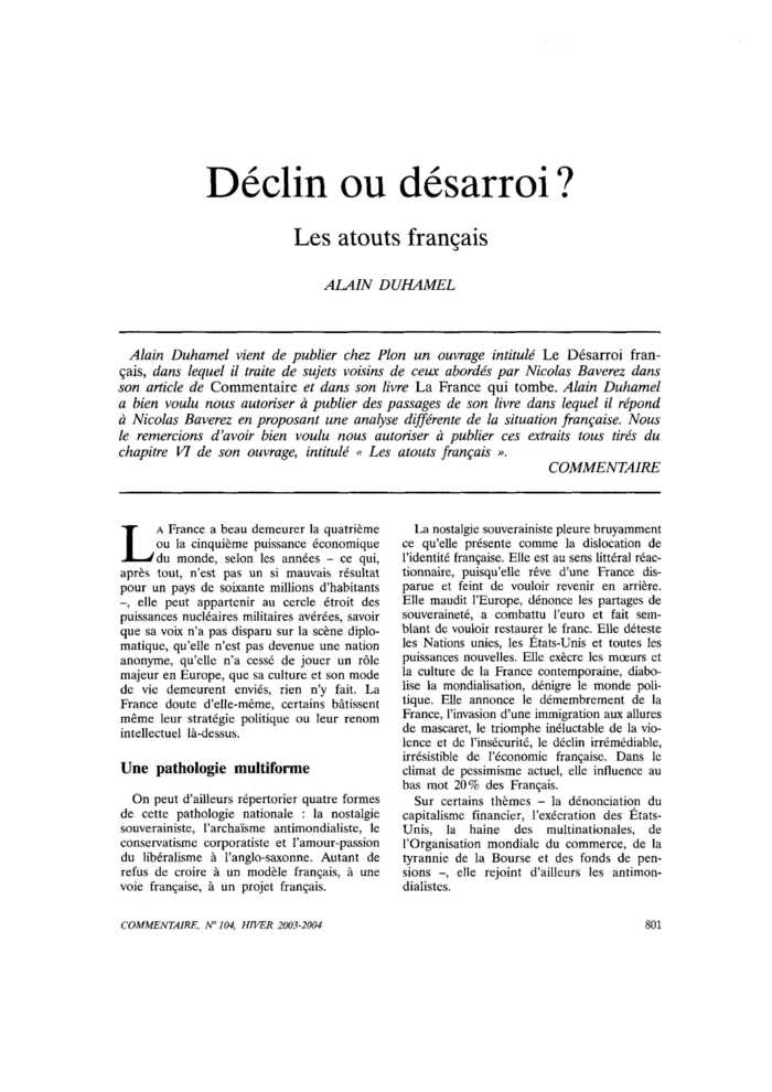 Déclin ou désarroi ? Les atouts français
 – page 1