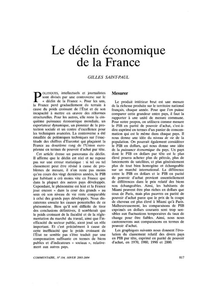 Le déclin économique de la France
 – page 1